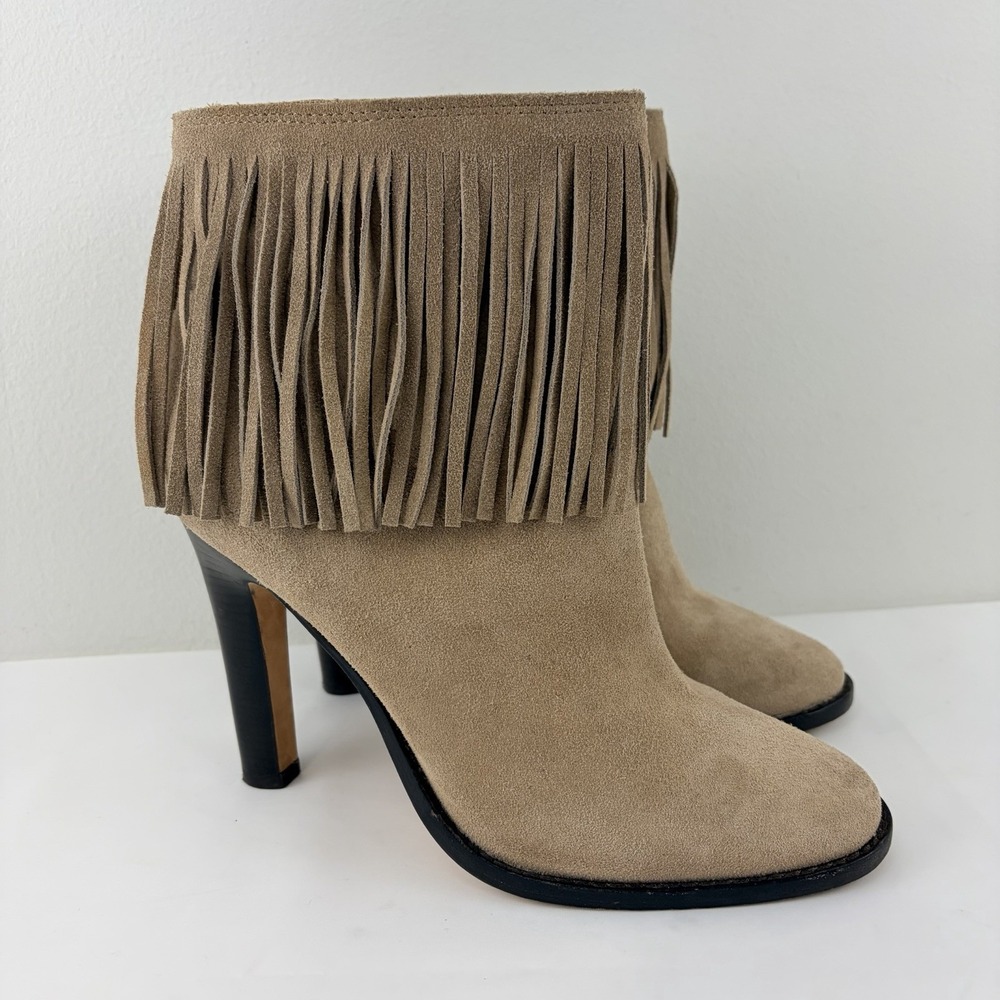 Joie Women's Beige Suede Fringe Ankle‎ Boots EU 39 High Heel Boho